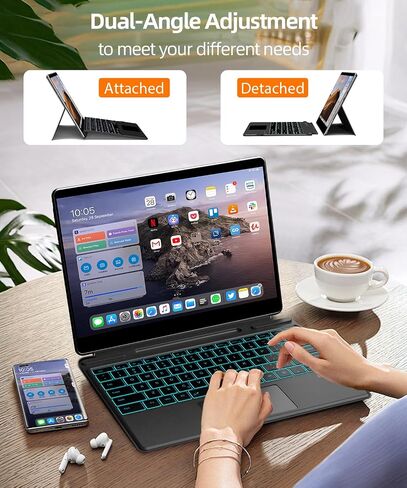 Surface Pro Keyboard Bluetooth Connection Type Cover with 7 Colors Backlit, Touchpad, Sleep/Wake Function, Rechargeable Battery for Surface Keyboard for Microsoft Surface Pro 11/10/9/8/X in Saudi Arabia