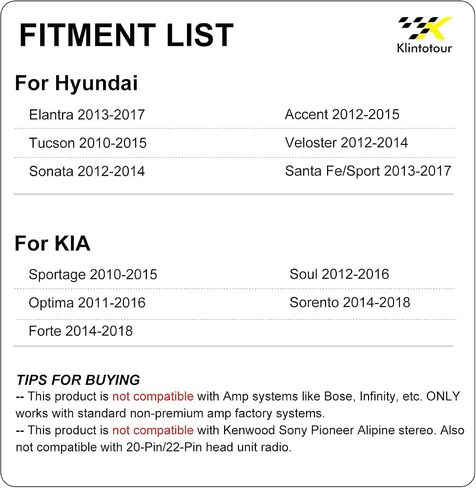 تسخير أسلاك راديو ما بعد البيع متوافق مع Hyundai 2012-2017/Kia 2010-2018، محول ستيريو سيارة ISO عالمي يناسب Accent Elantra Sonata Sorento Sportage in Kuwait