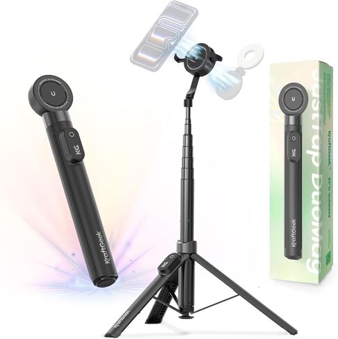 KraftGeek 67" Dual-Sided Magnetic Phone Tripod for iPhone MagSafe,Auto-Open Selfie Stick Tripod with Remote, Hidden Clamp, Portable Cell Phone Tripod Stand for Travel & Content Creation(Black) in Kuwait