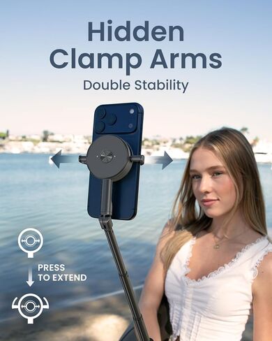 KraftGeek 67" Dual-Sided Magnetic Phone Tripod for iPhone MagSafe,Auto-Open Selfie Stick Tripod with Remote, Hidden Clamp, Portable Cell Phone Tripod Stand for Travel & Content Creation(Black) in Kuwait