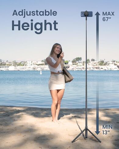 KraftGeek 67" Dual-Sided Magnetic Phone Tripod for iPhone MagSafe,Auto-Open Selfie Stick Tripod with Remote, Hidden Clamp, Portable Cell Phone Tripod Stand for Travel & Content Creation(Black) in Kuwait