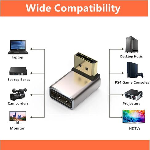 محول DisplayPort 1.4 8K، محول DP 90 درجة، دعم تمديد DisplayPort ذكر إلى أنثى 8K@60 هرتز للكمبيوتر والشاشات وأجهزة العرض (حزمة واحدة) (زاوية سفلية) in Kuwait