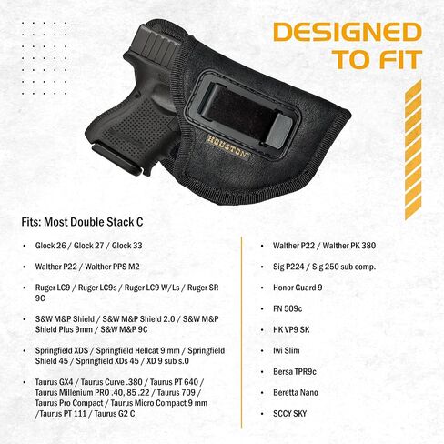 IWB Gun Holster من Houston-Nobuck ECO جلد مخفي يناسب: Glock 26/27/33، Shield 45، XD-s 45، Taurus PT 111/G2C، Walt P22/PK 380، Ruger SR 9C، XD 9 sub s.0، S&W M&P 9C، معظم المكدس المزدوج C in Kuwait