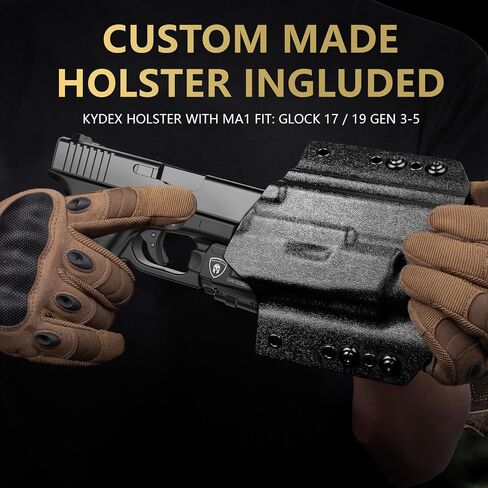 WARRIORLAND MA1 حافظة كومبو للضوء بالليزر، تناسب Glock 17/19 Gen 3-5 & 22/23/ 31/32 Gen 3-4 & Glock 19X/ 44/45، مصباح يدوي مدمج 800 لومن LED وحافظة ليزر أخضر وOWB، قابلة لإعادة الشحن in Kuwait