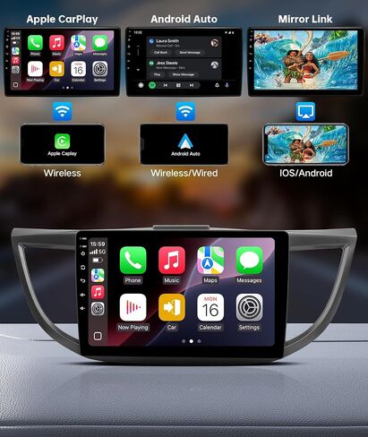 راديو Apple Car Play لاسلكي مقاس 10.2 بوصة لسيارة Honda CRV 2.4L 2015-2016، ستيريو سيارة بشاشة تعمل باللمس Android Auto، 6G +128G، نظام ملاحة GPS، واي فاي، بلوتوث، DSP 48-EQ، SWC (CAN021-R Harness) in Kuwait