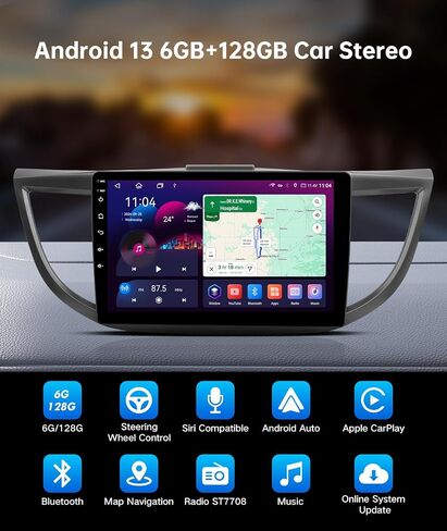 راديو Apple Car Play لاسلكي مقاس 10.2 بوصة لسيارة Honda CRV 2.4L 2015-2016، ستيريو سيارة بشاشة تعمل باللمس Android Auto، 6G +128G، نظام ملاحة GPS، واي فاي، بلوتوث، DSP 48-EQ، SWC (CAN021-R Harness) in Kuwait