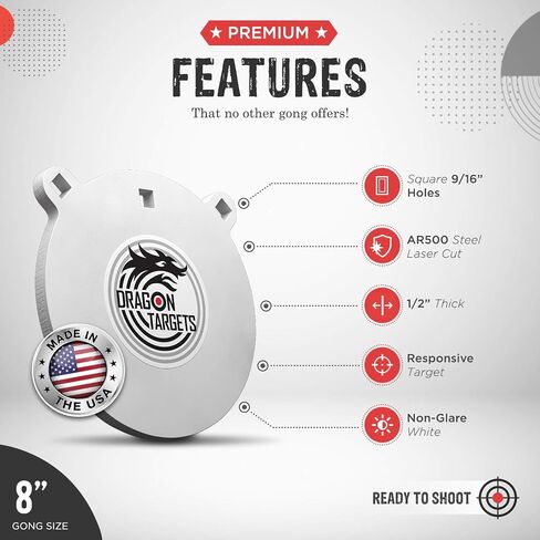 Dragon AR500 Steel Targets - 3/8" or 1/2" Thick, 12" to 4" Sizes, Painted Gong Targets for Shooting, Made in USA in Saudi Arabia
