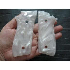 New Grips Compatible with Taurus Pt-92, Pt-99, Pt100, Pt101 Decocker, Smooth White Pearl Resin Polyester, Thai Handmade in Saudi Arabia