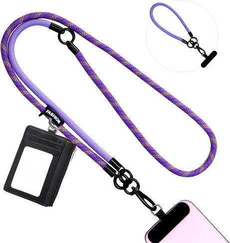 STAEGAZ Save The Girls Phone Strap with Wallet,Clip and go Strap,Anti Theft Phone Lanyard with Small Crossbody,RFID Wallet with ID Window and Zipper,Lanyard for Teachers,Neck Strap (Purple) in Kuwait