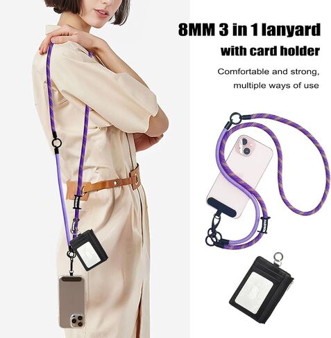 STAEGAZ Save The Girls Phone Strap with Wallet,Clip and go Strap,Anti Theft Phone Lanyard with Small Crossbody,RFID Wallet with ID Window and Zipper,Lanyard for Teachers,Neck Strap (Purple) in Kuwait