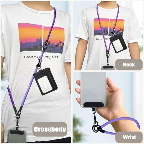 STAEGAZ Save The Girls Phone Strap with Wallet,Clip and go Strap,Anti Theft Phone Lanyard with Small Crossbody,RFID Wallet with ID Window and Zipper,Lanyard for Teachers,Neck Strap (Purple) in Kuwait
