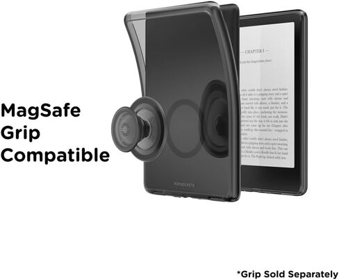 حافظة PopSockets Kindle Paperwhite 2021 (الجيل الحادي عشر، 6.8 بوصات) والإصدار المميز - غطاء واقي نحيف مع حلقة مدمجة متوافقة مع MagSafe لـ MagSafe PopGrip، ملحق القارئ الإلكتروني - أسود شفاف in Saudi Arabia