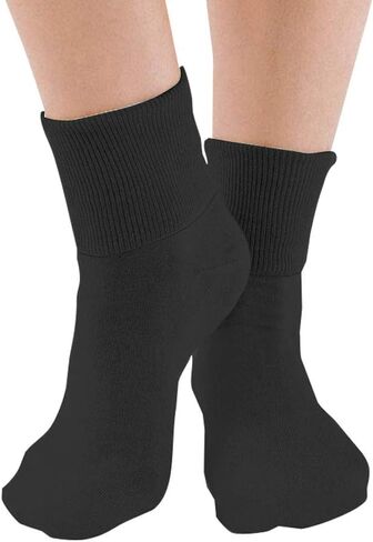 buster brown 6 Pair Women's Dark Dark Multicolor Elastic-Free Cotton Socks - Sock Size 10 - Fits Shoe Sizes 7.5-9 in Kuwait