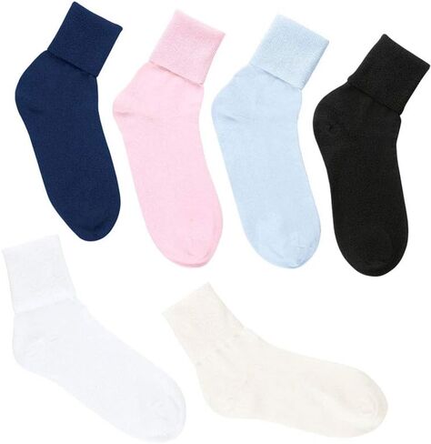 buster brown 6 Pair Women's Dark Dark Multicolor Elastic-Free Cotton Socks - Sock Size 10 - Fits Shoe Sizes 7.5-9 in Kuwait