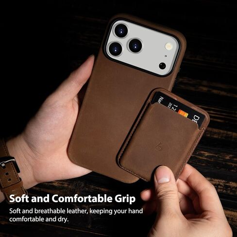 Belemay Handcrafted Crazy Horse Leather Case for iPhone 17 Pro, Compatible with MagSafe, Vintage Aesthetic, Two-Tone Effect, Unique Patina, Camera Control Button, Metal Buttons (6.3"), Vintage Brown in Saudi Arabia