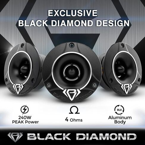 BLACK DIAMOND Car Audio Bundle - 4X 3.78 Super Bullet Tweeter & 4X 6.5 Mid-Range Loudspeaker with Bullet, Enhance Sound Clarity & Power in Saudi Arabia