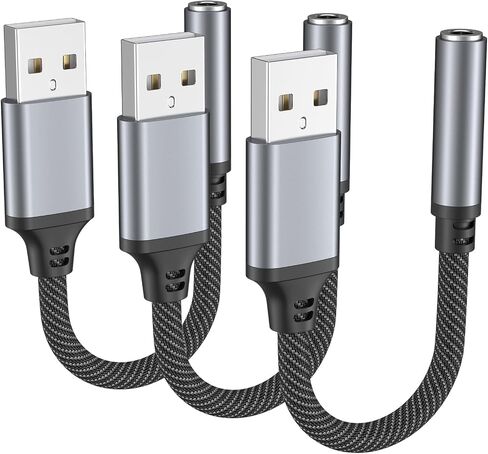 Vanjua 3 عبوات USB إلى 3.5 مم محول مقبس الصوت، USB A إلى 3.5 مم TRRS 4-Pole أنثى محول بطاقة الصوت الخارجية لسماعات الرأس/الكمبيوتر المحمول/Mac/سطح المكتب/Linux/PS4/PS5/PC والمزيد من الأجهزة (أسود) in Kuwait
