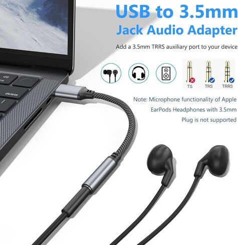 Vanjua 3 عبوات USB إلى 3.5 مم محول مقبس الصوت، USB A إلى 3.5 مم TRRS 4-Pole أنثى محول بطاقة الصوت الخارجية لسماعات الرأس/الكمبيوتر المحمول/Mac/سطح المكتب/Linux/PS4/PS5/PC والمزيد من الأجهزة (أسود) in Kuwait