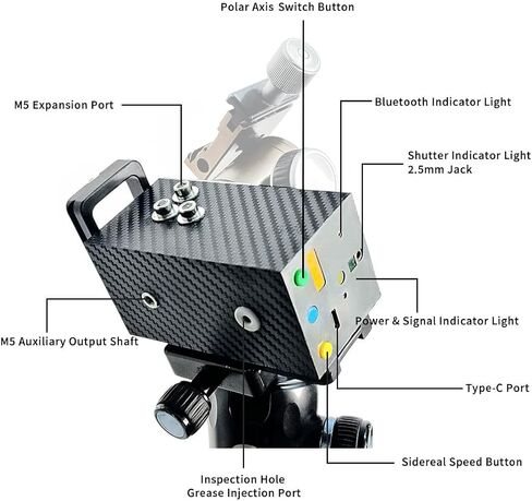 OrionU Star Tracking Equatorial Mount، جهاز تعقب أسترو بعمود فولاذي مزدوج اللولب مع مؤشر قطبي عالي السطوع، تحكم ESP32 ثنائي النواة، سعة تحميل 4 كجم للتصوير الفلكي للسماء العميقة والفاصل الزمني in Kuwait