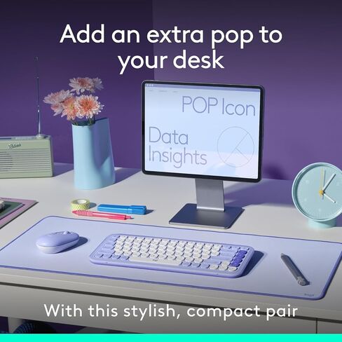 مجموعة Logitech POP ICON Combo، مجموعة لوحة مفاتيح وماوس بلوتوث، كتابة مريحة، مفاتيح وأزرار قابلة للبرمجة، نقرات هادئة، سهولة التبديل حتى 3 أجهزة - أرجواني (متجدد) in Saudi Arabia
