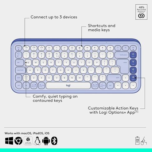 مجموعة Logitech POP ICON Combo، مجموعة لوحة مفاتيح وماوس بلوتوث، كتابة مريحة، مفاتيح وأزرار قابلة للبرمجة، نقرات هادئة، سهولة التبديل حتى 3 أجهزة - أرجواني (متجدد) in Saudi Arabia