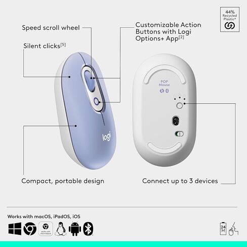 مجموعة Logitech POP ICON Combo، مجموعة لوحة مفاتيح وماوس بلوتوث، كتابة مريحة، مفاتيح وأزرار قابلة للبرمجة، نقرات هادئة، سهولة التبديل حتى 3 أجهزة - أرجواني (متجدد) in Saudi Arabia