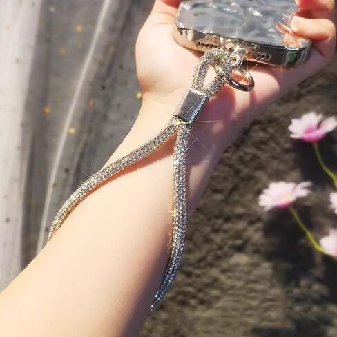 1PC Luxury Diamond Phone Lanyard for Women - Bling Rhinestone Wrist Strap, Adjustable Short Chain in Saudi Arabia