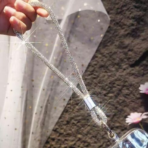 1PC Luxury Diamond Phone Lanyard for Women - Bling Rhinestone Wrist Strap, Adjustable Short Chain in Saudi Arabia
