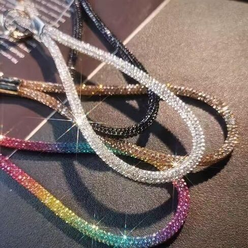 1PC Luxury Diamond Phone Lanyard for Women - Bling Rhinestone Wrist Strap, Adjustable Short Chain in Saudi Arabia