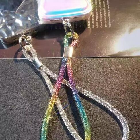 1PC Luxury Diamond Phone Lanyard for Women - Bling Rhinestone Wrist Strap, Adjustable Short Chain in Saudi Arabia