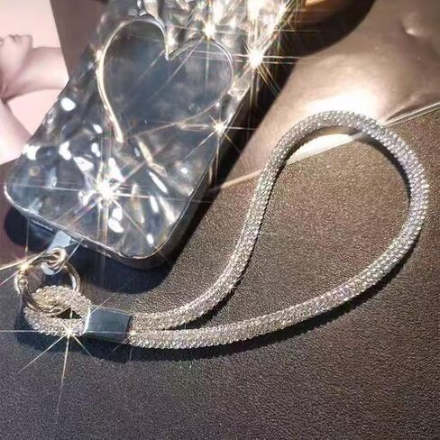 1PC Luxury Diamond Phone Lanyard for Women - Bling Rhinestone Wrist Strap, Adjustable Short Chain in Saudi Arabia