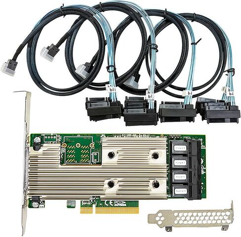 بطاقة SAS HBA متوافقة مع بطاقة توسيع LSI 9305-16i IT Mode PCIe SATA، 16 منفذ 12 جيجابت في الثانية PCIe 3.0، دعم الموسع، وحدة تحكم HBA مع 4X SFF-8643 إلى 8482 كابلات SAS لـ ZFS TrueNAS unRAID NAS in Kuwait