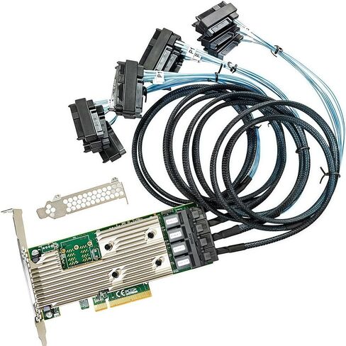 بطاقة SAS HBA متوافقة مع بطاقة توسيع LSI 9305-16i IT Mode PCIe SATA، 16 منفذ 12 جيجابت في الثانية PCIe 3.0، دعم الموسع، وحدة تحكم HBA مع 4X SFF-8643 إلى 8482 كابلات SAS لـ ZFS TrueNAS unRAID NAS in Kuwait
