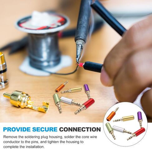 MECCANIXITY 2 قطعة 3.5 مم مقبس إصلاح بديل، 4 أقطاب معدنية ستيريو ذكر قابس 3.5 مم لحام DIY موصل كابل الصوت لإصلاح كابل الميكروفون لسماعات الرأس، أزرق in Saudi Arabia