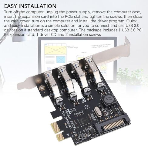 بطاقة PUSOKEI PCIE USB 3.2، 4 منافذ PCI Express إلى بطاقة توسيع USB 3.0، 4 منافذ USB A، سرعة فائقة 5 جيجابت في الثانية، تقنية مدمجة ذاتية التشغيل، بطاقة PCIe USB للكمبيوتر المكتبي in Kuwait