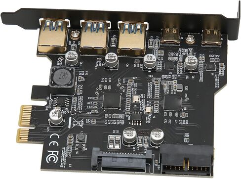 Drfeify High Speed PCIE to USB 3.0 Expansion Card 5 Ports Chip USB PCI Express Card 3xUSB3.0 2xType C for PC Desktop, Fast File Transfer for WINXP for for for for Linux in Saudi Arabia