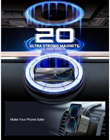 Magnetic Detachable Car Phone Holder, Bendable Aluminum Arm, Silicone Dashboard Mount for Most Vehicles in Saudi Arabia