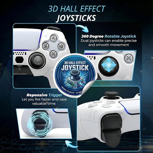 NexGami Wireless Controller Compatible with PS5, Bluetooth 5.0 Gamepad with 3D Hall Effect Joysticks, Dual Vibration, 6-Axis Motion Control, USB C Charging, Ergonomic Design for Gamers, Works with PS5 and Windows PC in Saudi Arabia