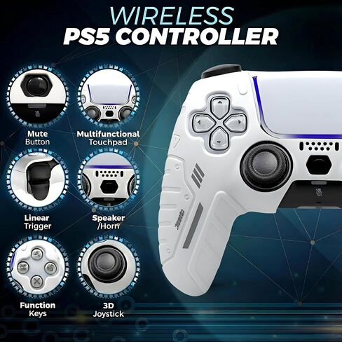 NexGami Wireless Controller Compatible with PS5, Bluetooth 5.0 Gamepad with 3D Hall Effect Joysticks, Dual Vibration, 6-Axis Motion Control, USB C Charging, Ergonomic Design for Gamers, Works with PS5 and Windows PC in Saudi Arabia