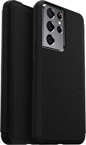 OtterBox for Samsung Galaxy S21+ 5G, Premium Leather Protective Folio Case, Strada Series, Black - Non-Retail Packaging in Saudi Arabia
