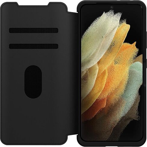 OtterBox for Samsung Galaxy S21+ 5G, Premium Leather Protective Folio Case, Strada Series, Black - Non-Retail Packaging in Saudi Arabia