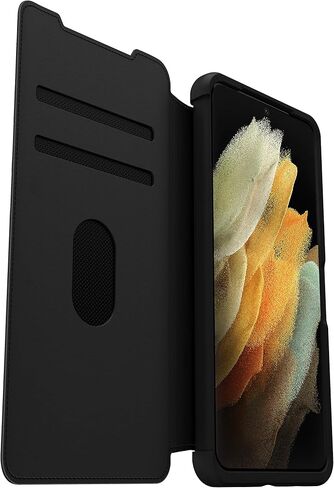 OtterBox for Samsung Galaxy S21+ 5G, Premium Leather Protective Folio Case, Strada Series, Black - Non-Retail Packaging in Saudi Arabia