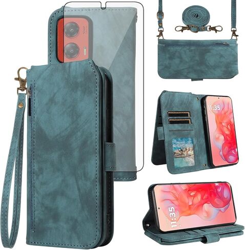 Asuwish Phone Case for Motorola Moto One 5G Ace/G G5 2021 Wallet Cell Cover with Tempered Glass Screen Protector Strap Flip Card Holder MotoOne 1 One5G UW Ace 6.7 XT2113-3 XT2113-5 Women Men Black in Kuwait