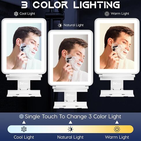 Vanity Mirror with Lights | Fogless Shower Mirror | 3 Light Lightweight Shaving Mirror with A Squeegee | Rust-Proof LED Wall Mirror | Storage Shelf for Bathroom Accessories (Black) in Saudi Arabia
