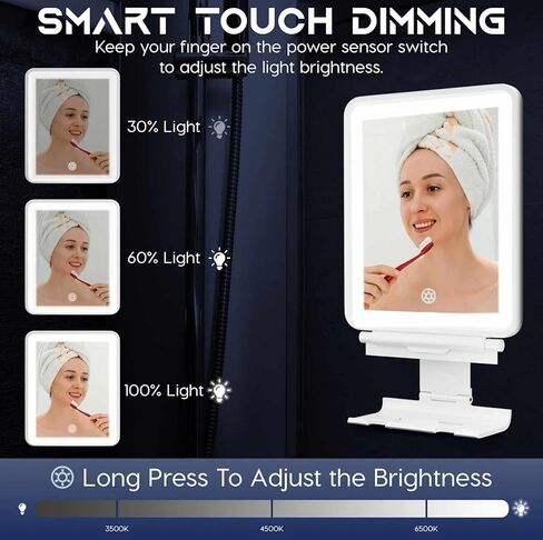 Vanity Mirror with Lights | Fogless Shower Mirror | 3 Light Lightweight Shaving Mirror with A Squeegee | Rust-Proof LED Wall Mirror | Storage Shelf for Bathroom Accessories (Black) in Saudi Arabia