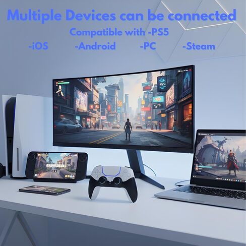 GioMay Pro Wireless Game Controller with Hall Effect Joystick, 2.4G & BT 5.3 Connection, Dual Vibration, Programmable Buttons, 1000mAh Battery, Compatible with PS5, PC, Steam, Android & iOS (white) in Saudi Arabia