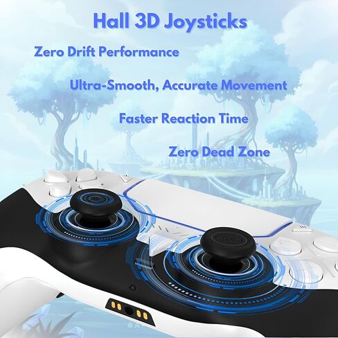 GioMay Pro Wireless Game Controller with Hall Effect Joystick, 2.4G & BT 5.3 Connection, Dual Vibration, Programmable Buttons, 1000mAh Battery, Compatible with PS5, PC, Steam, Android & iOS (white) in Saudi Arabia