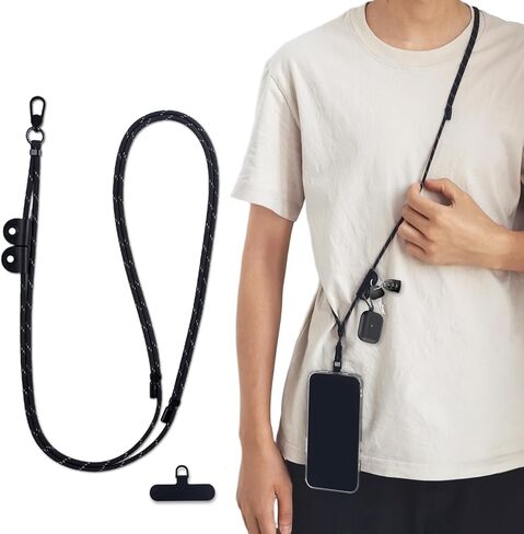 حبل للهاتف الخلوي، حزام كروس للهاتف بسمك 4 مم، مناسب للارتداء حول الرقبة أو الجسم المتدلي، حبل قابل للتعديل مضاد للسرقة، مناسب للسفر والاستخدام اليومي (أسود) in Kuwait