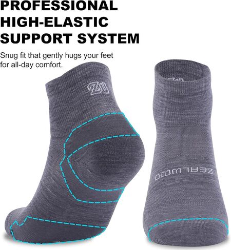 Athletic Running Socks, ZEALWOOD 3 Pairs Merino Wool Low Cut Ankle Anti-blister Cushion Hiking Socks For Men Women in Kuwait