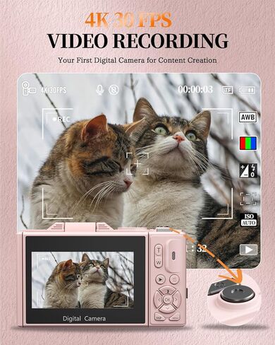 4K Digital Camera for Photography and Vlogging, YouTube Camera with 3" 180° Flip Screen, Autofocus, WiFi, 18X Zoom, Flash, 2 Batteries & 32GB SD Card in Saudi Arabia